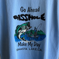 T-shirt touristique Go Ahead Basshole des années 1980, Shasta Lake, Californie