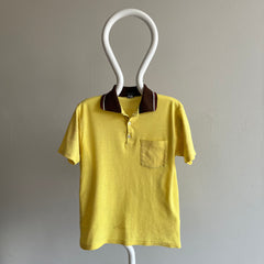 1970s Two Tone Yellow and Brown Soft and Slouchy Polo T-Shirt