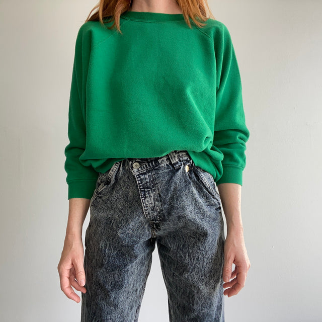 1980s Soft Blank Kelly Green Raglan Sweatshirt