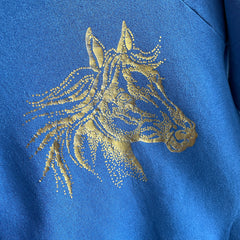 1980s Metallic Gold Horse Head Sweatshirt - Never? Worn