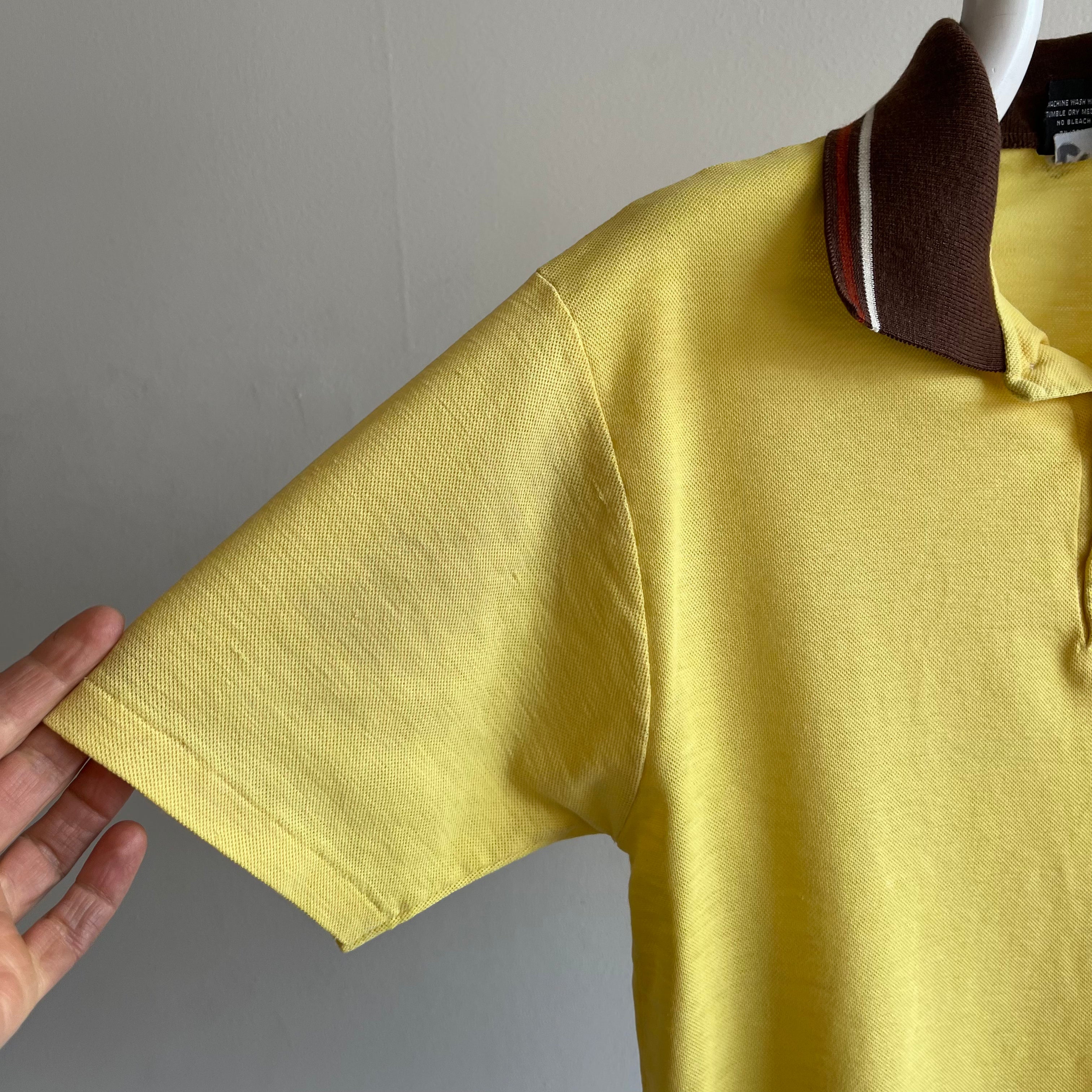 1970s Two Tone Yellow and Brown Soft and Slouchy Polo T-Shirt