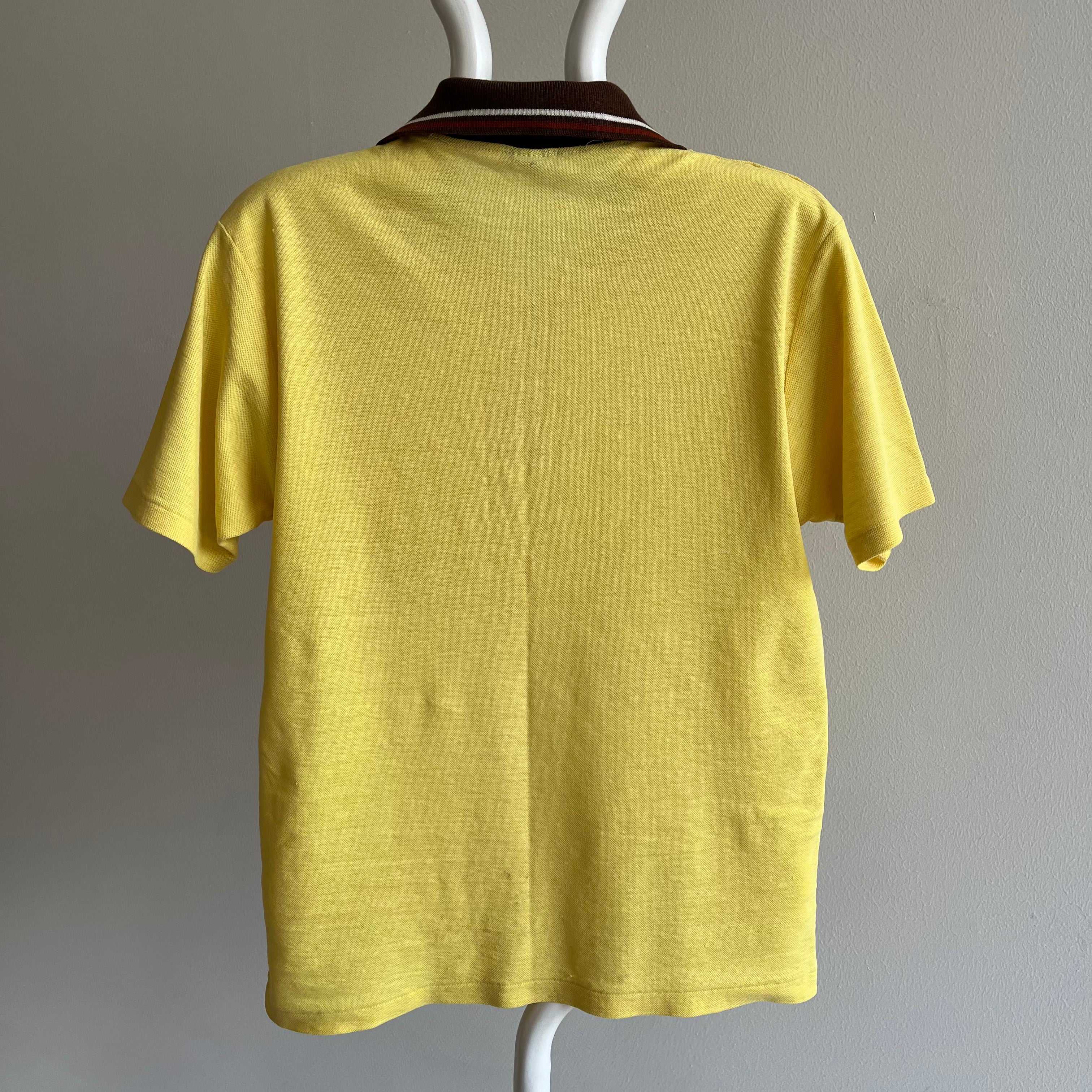 1970s Two Tone Yellow and Brown Soft and Slouchy Polo T-Shirt