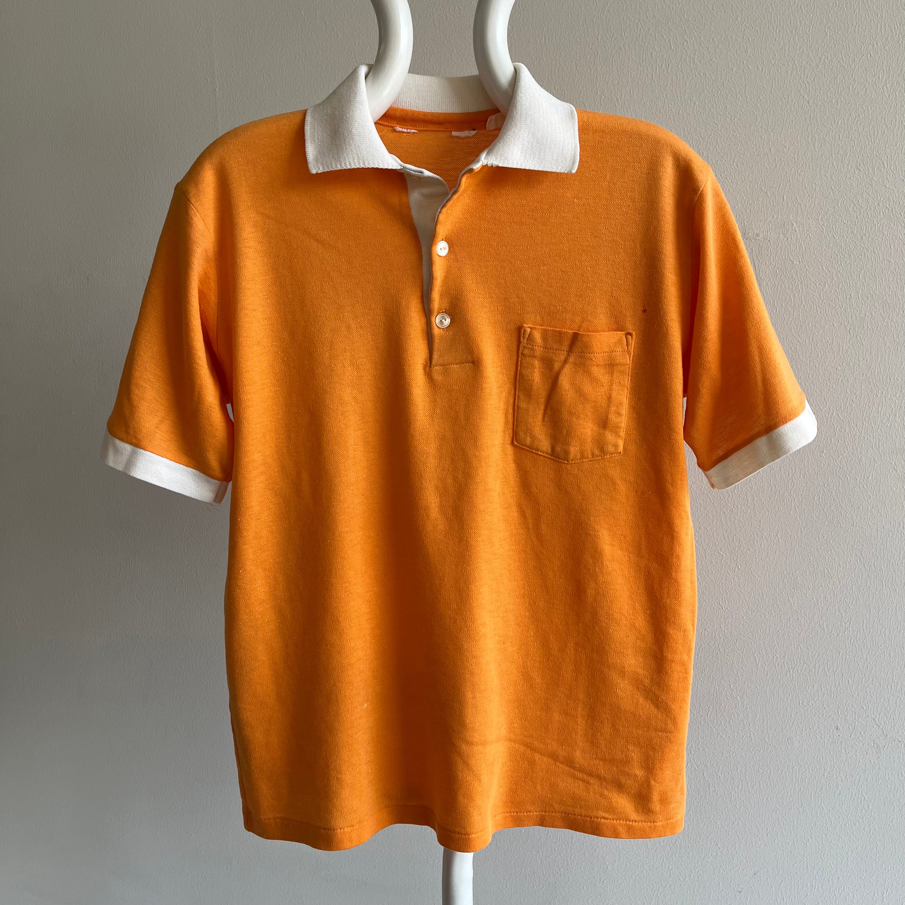 T-shirt polo doux et léger Orange Sherbert des années 1970
