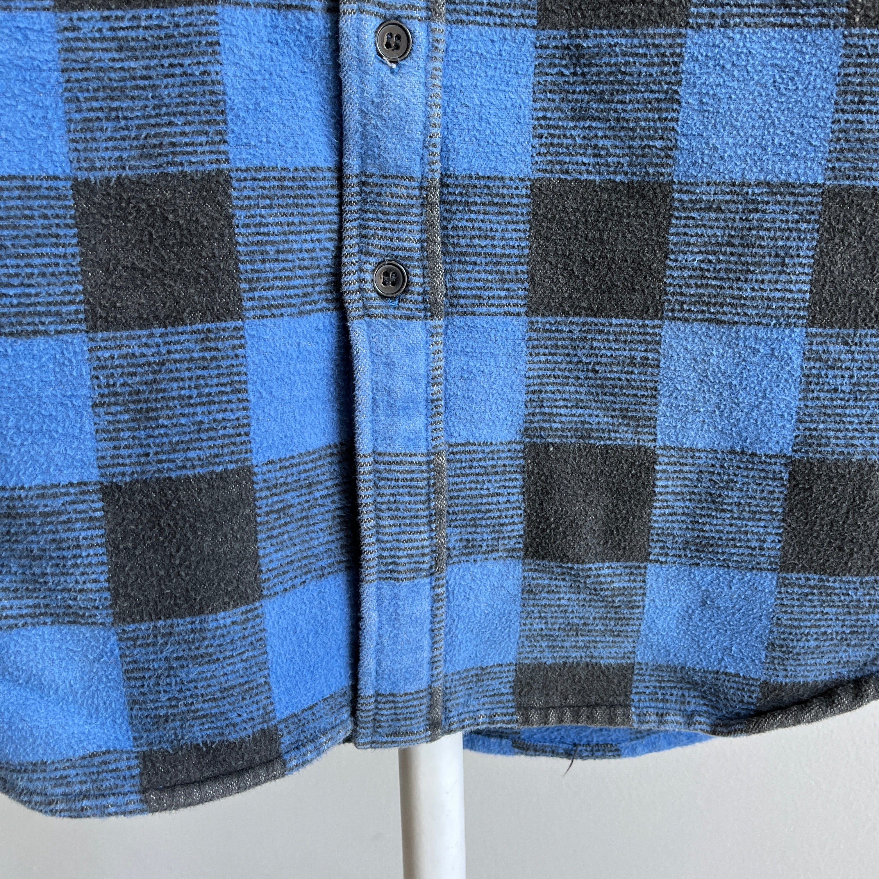 1990s Blue Buffalo Plaid HEAVY Moleskin Cotton Flannel