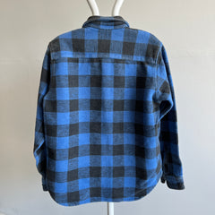 1990s Blue Buffalo Plaid HEAVY Moleskin Cotton Flannel