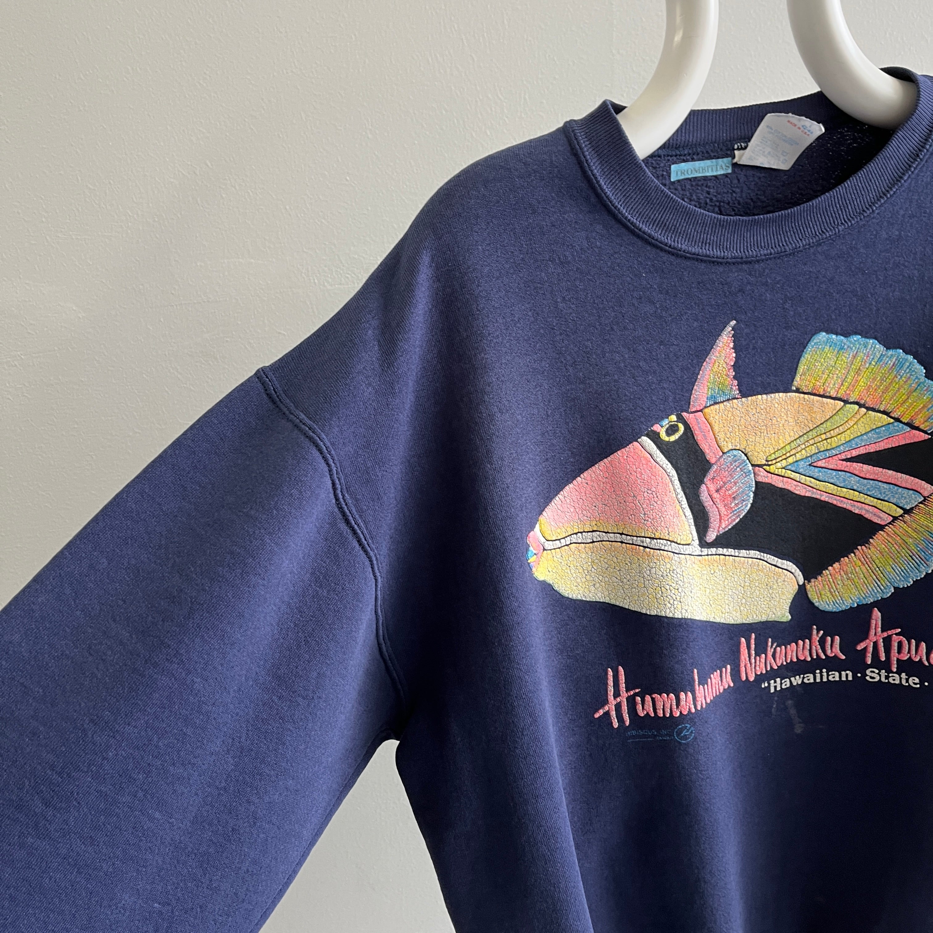 1980/90s Hawaiian State Fish Medium Weight, But Thinning Sweatshirt - Cool!