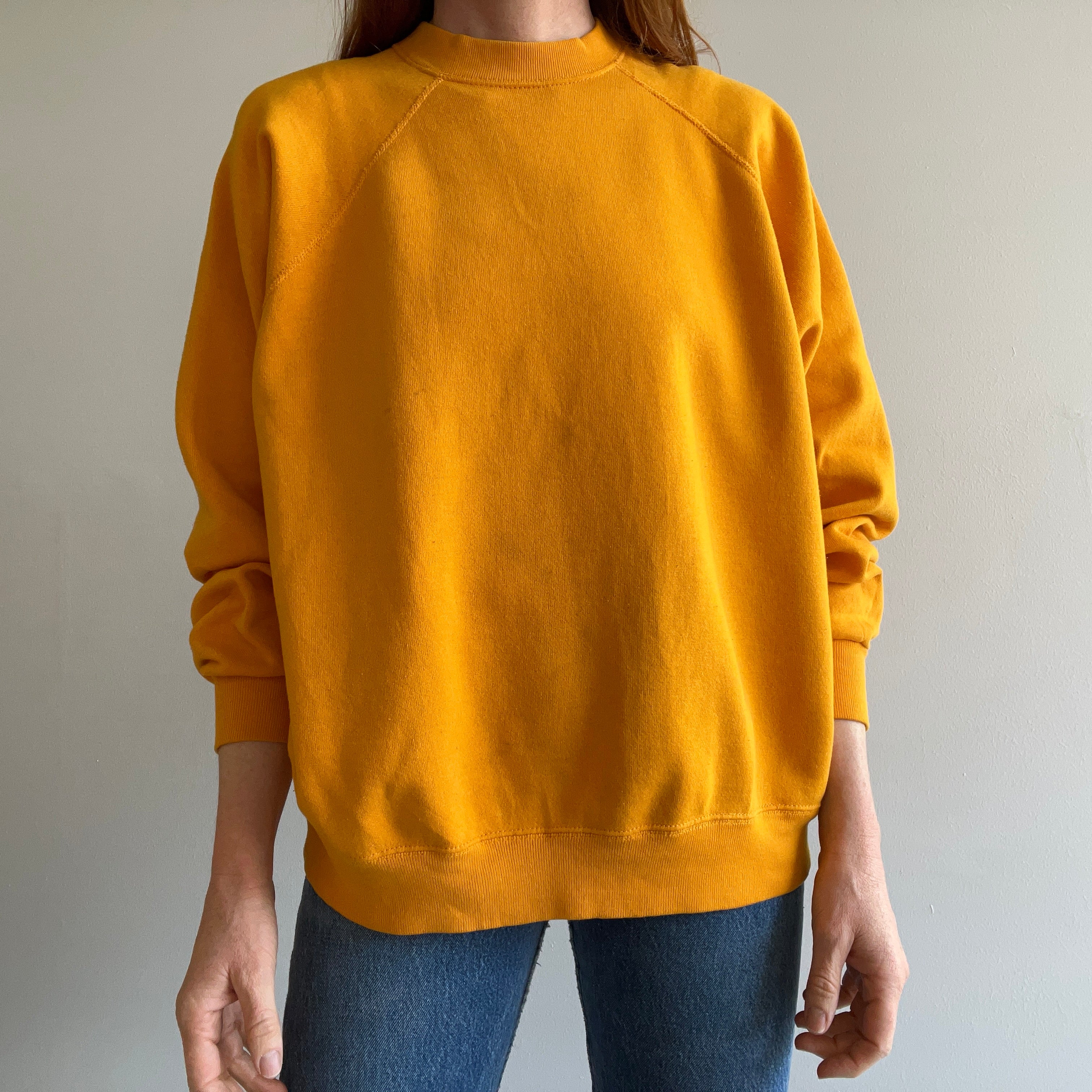 1980s Marigold (Not Orange) Stained Raglan by Tultex