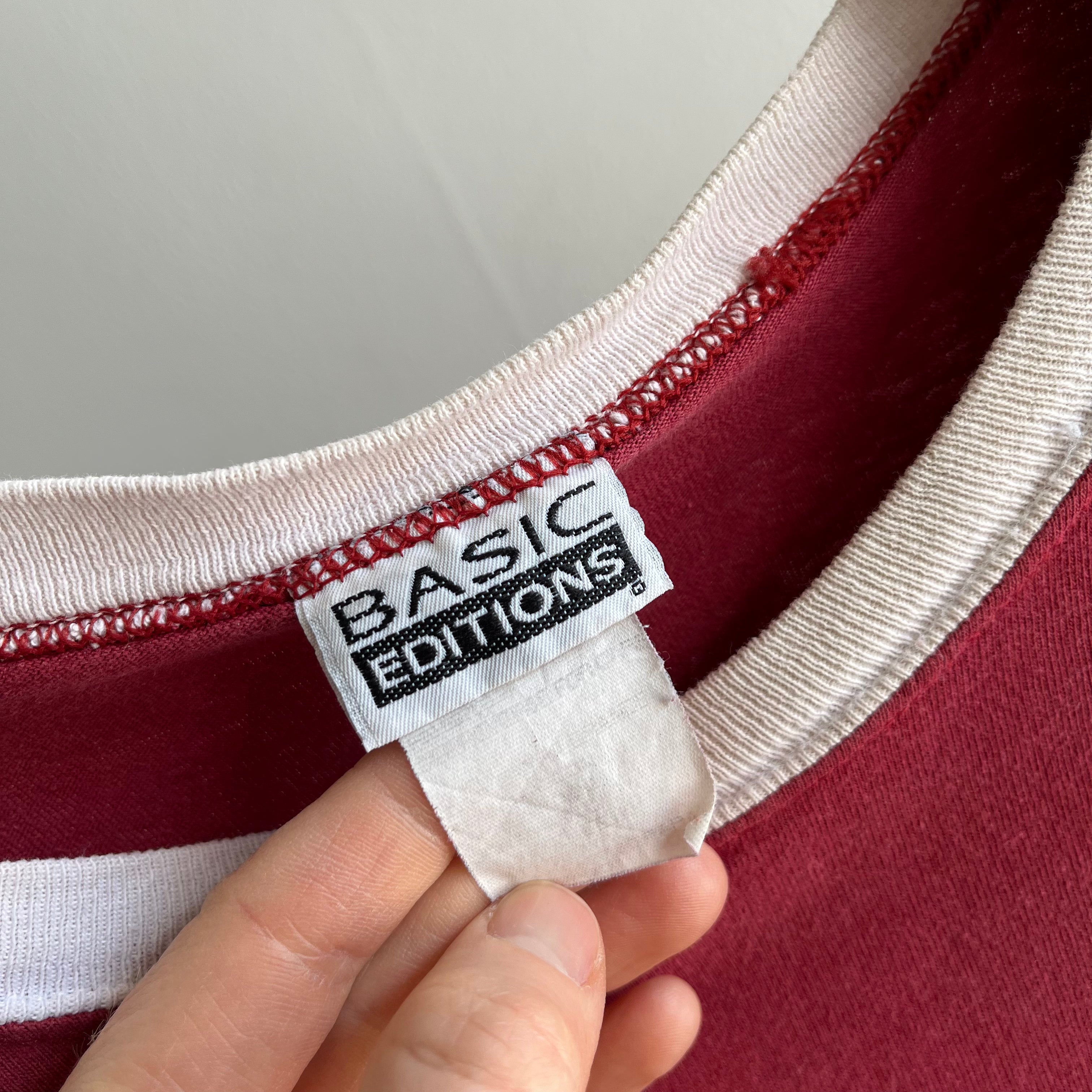 1990s Basic Concepts Double Stripe Cotton T-Shirt