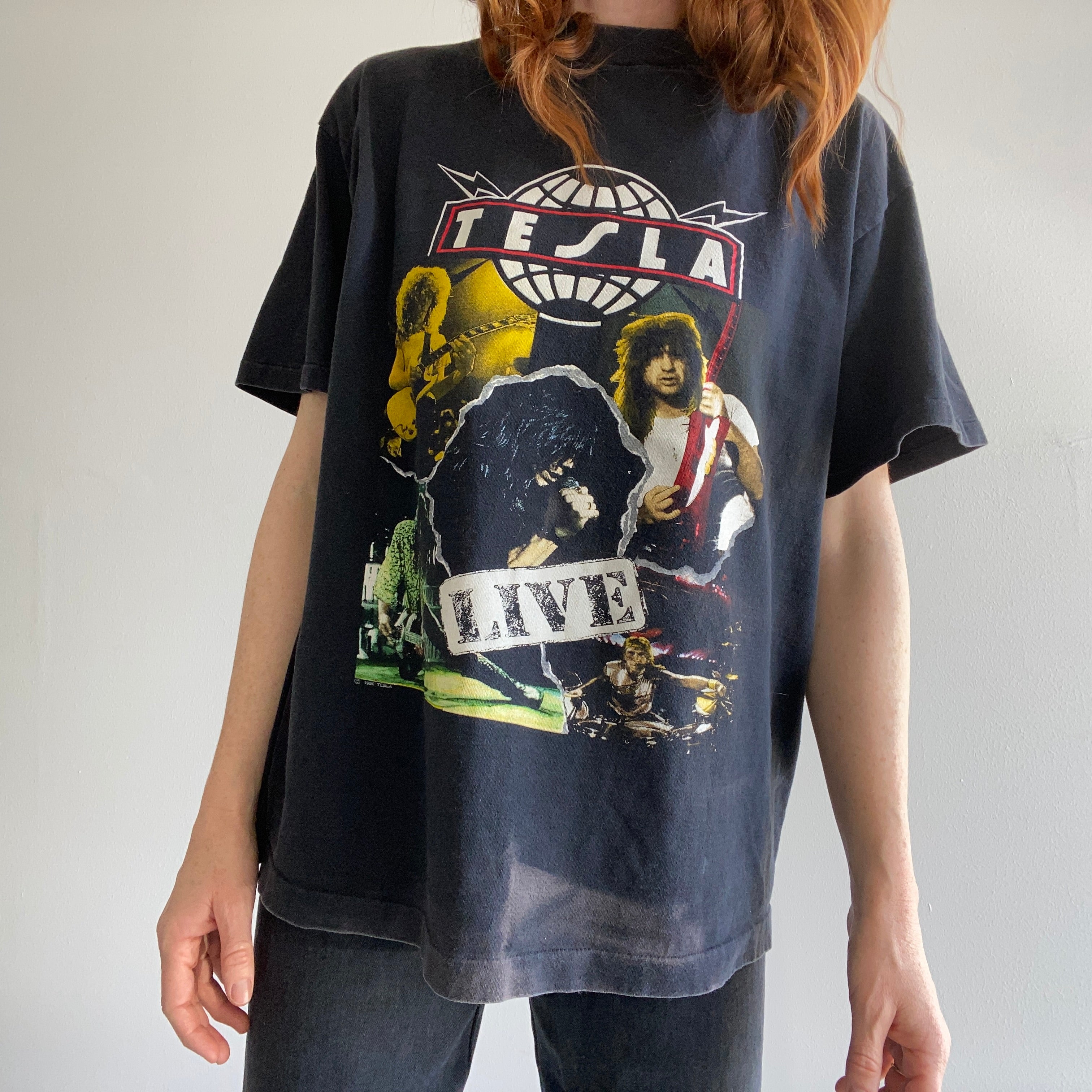 1992 Tesla (the Band) Tour T-Shirt with Bleach Fading - Giant by Tee J –  Red Vintage Co