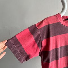 1990s Faded Red and Black/Gray Striped Pocket T-Shirt