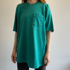 1980s relaxed fit Teal Beat Up Pocket T-Shirt