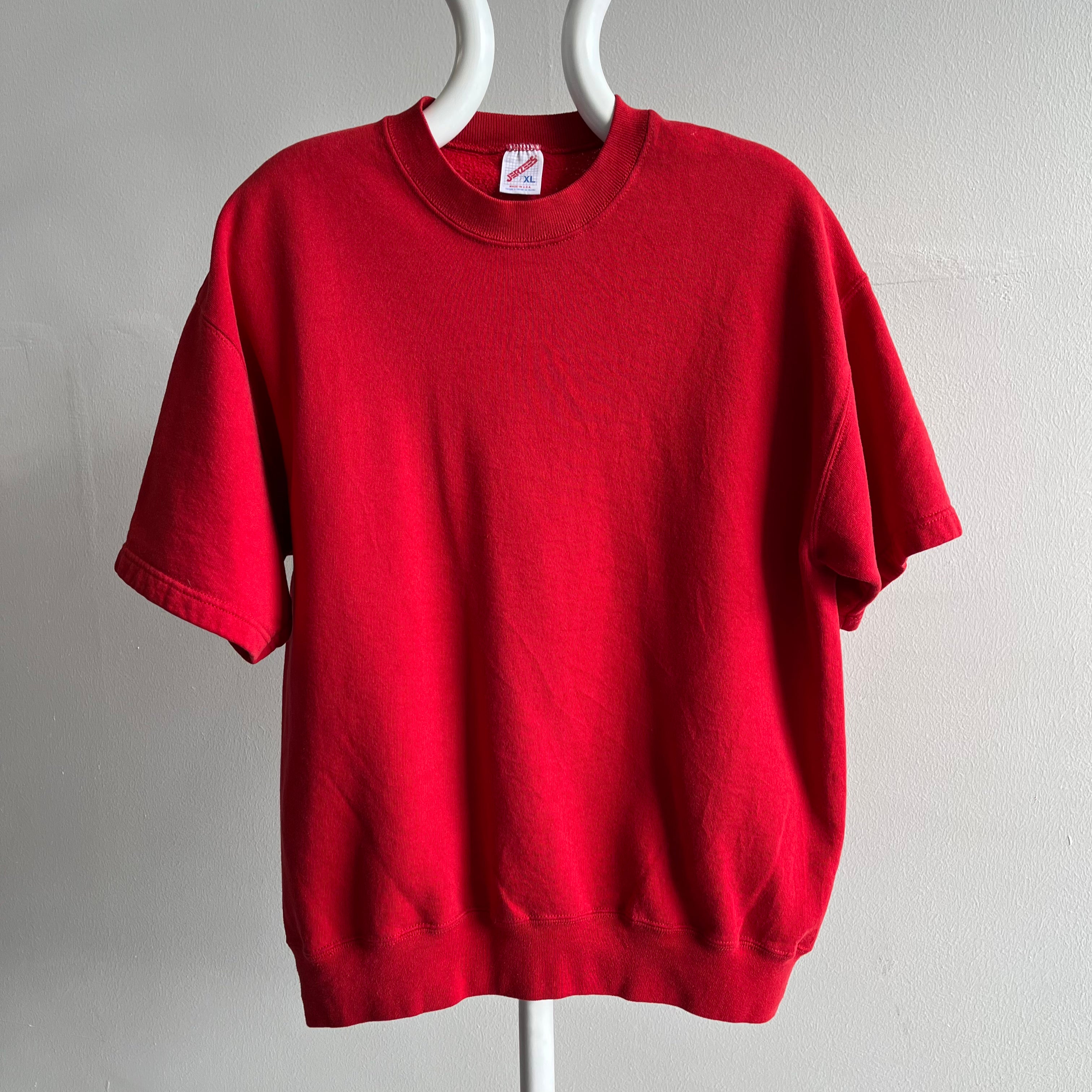 1990s Red Jerzees Short Sleeve Warm Up Sweatshirt