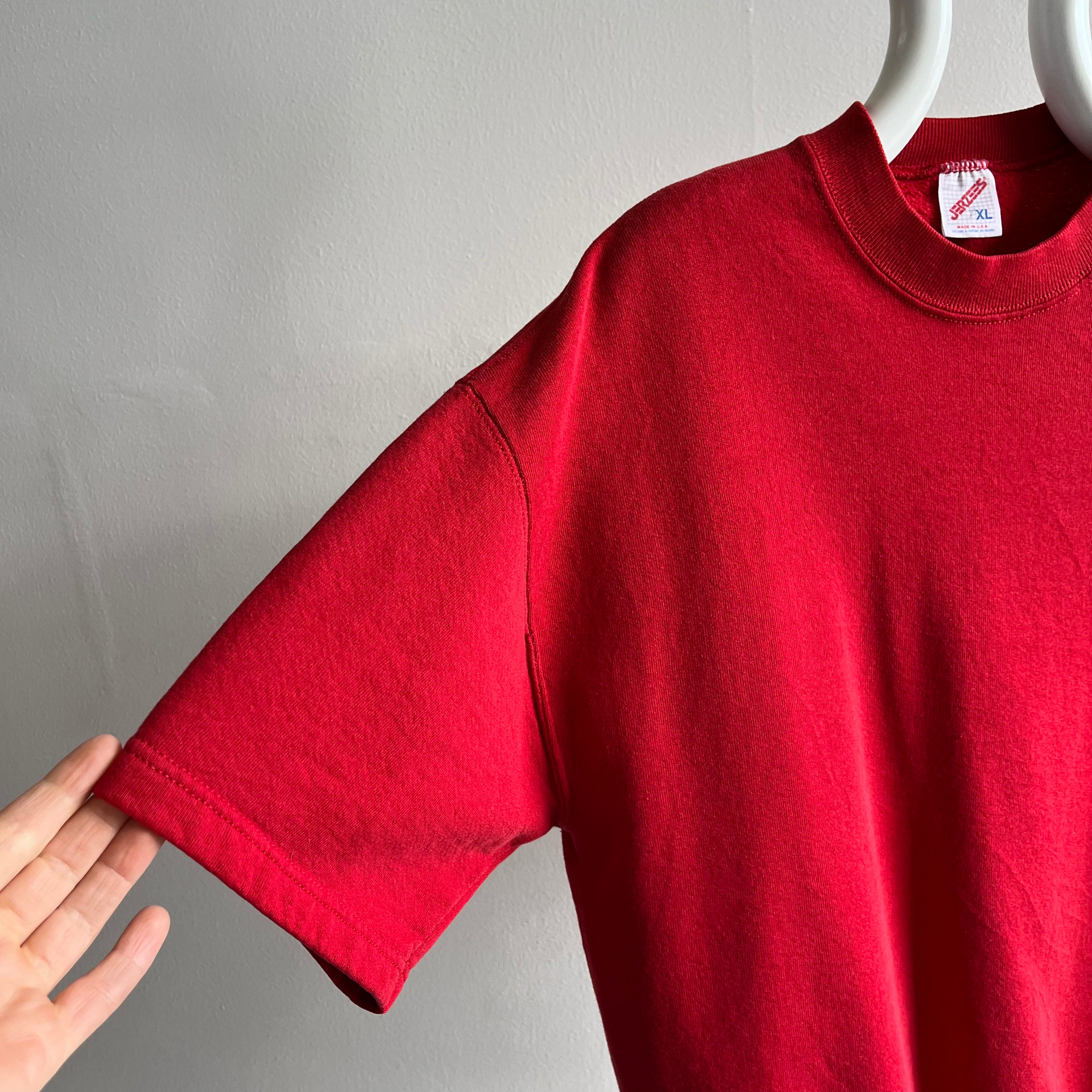 1990s Red Jerzees Short Sleeve Warm Up Sweatshirt