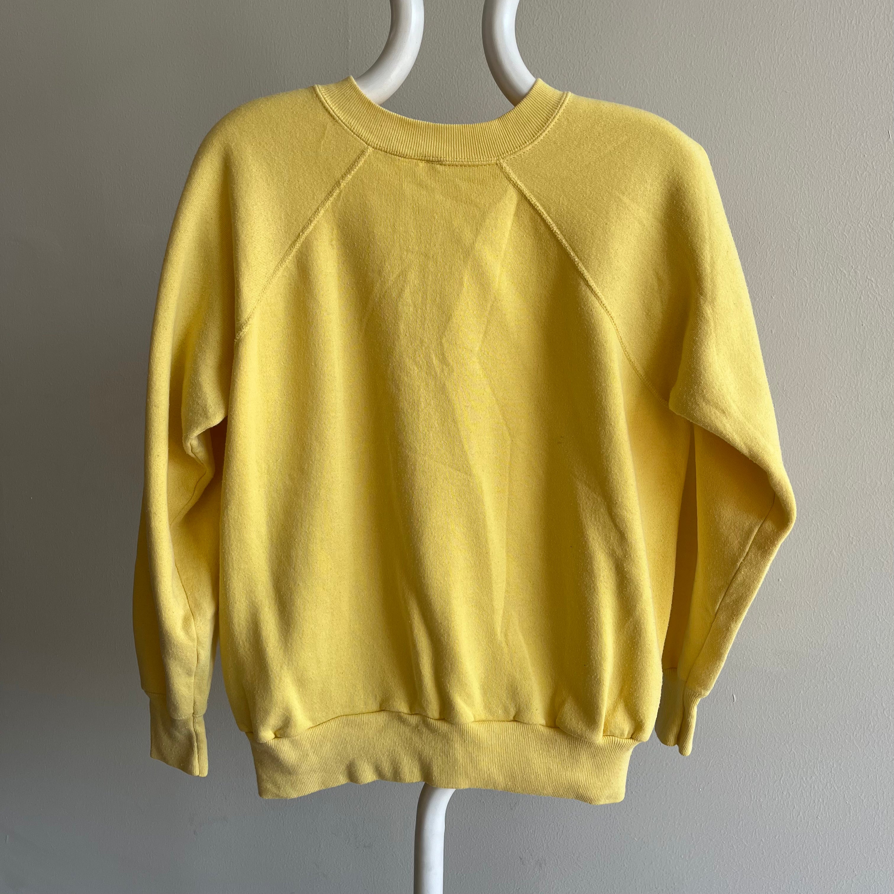 1980s Blank Baby Yellow Raglan Sweat-shirt