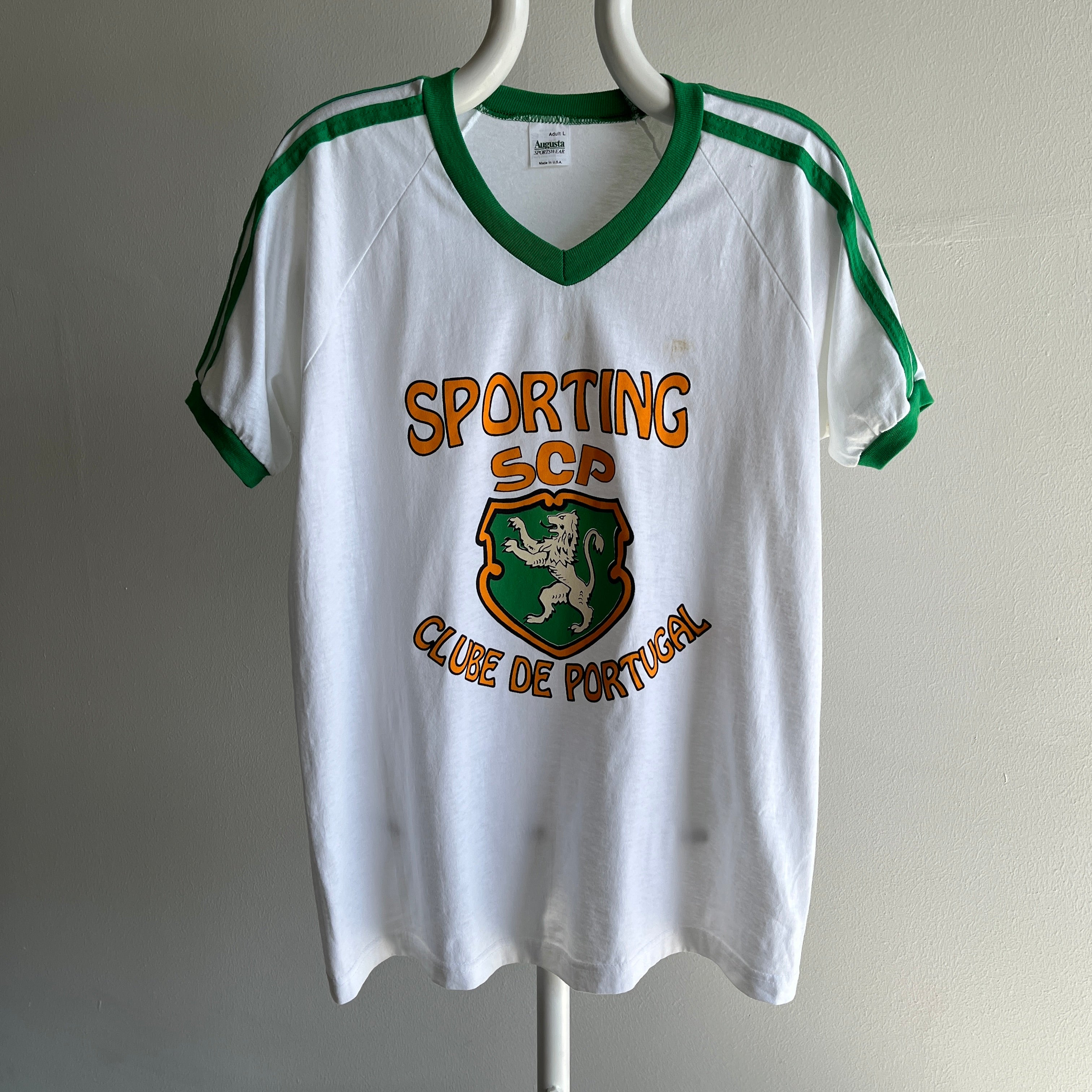 1980s Soccer Clube De Portugal Triple Stripe Ring Tee
