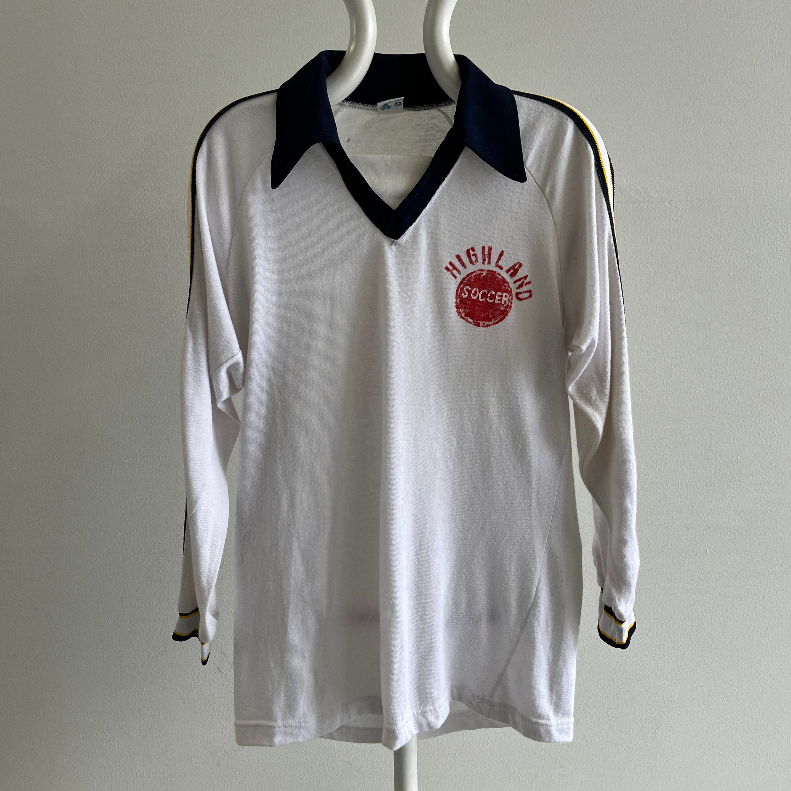 1970 USA Made Champion Brand DIY Highland Soccer Chemise à col à manches longues