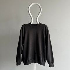 1980s Faded Blank Black Sweatshirt - Larger Size