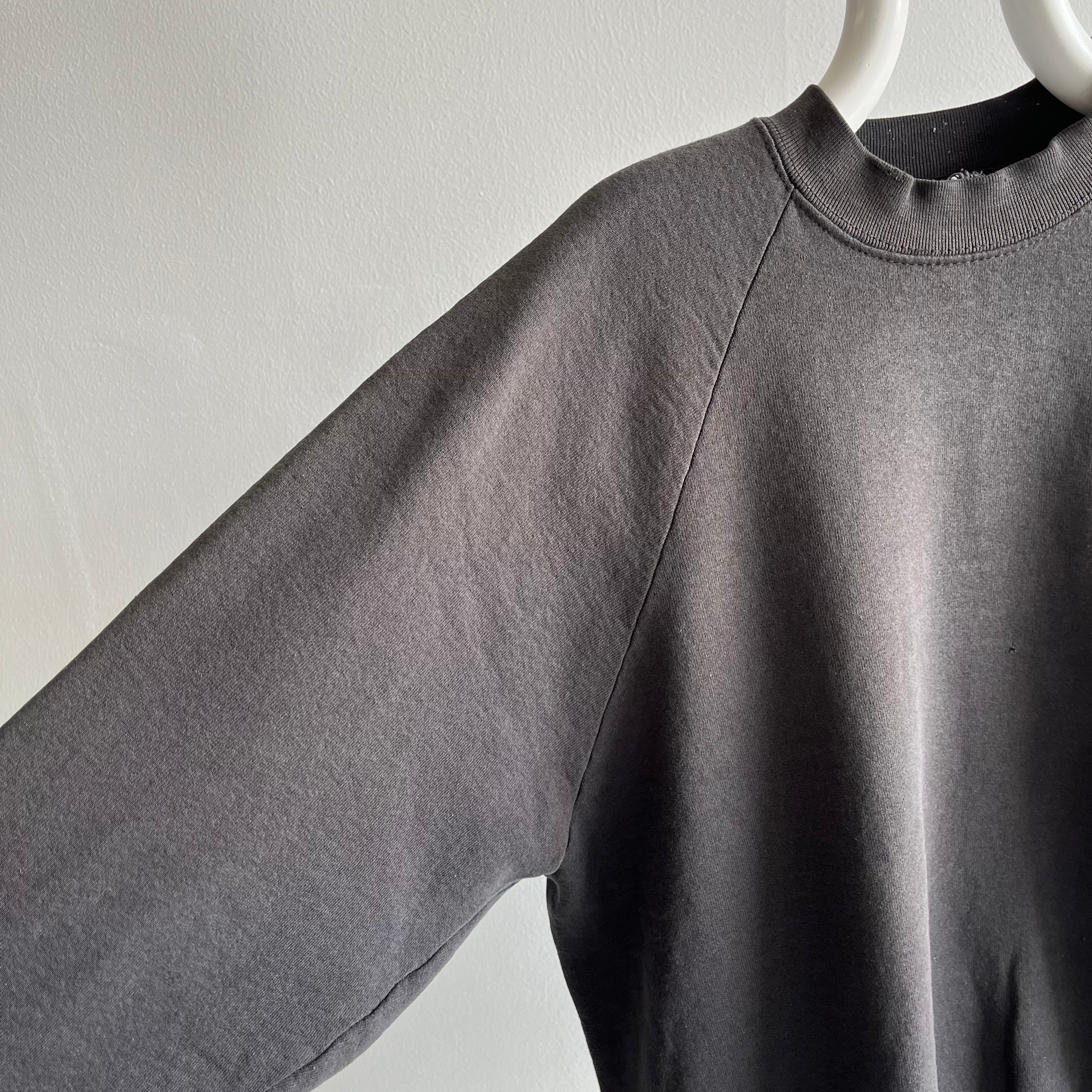 1980s Faded Blank Black Sweatshirt - Larger Size