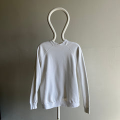 Sweat Raglan blanc vierge des années 1980 - fabriqué aux États-Unis