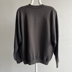 1980s Faded Blank Black Sweatshirt - Larger Size