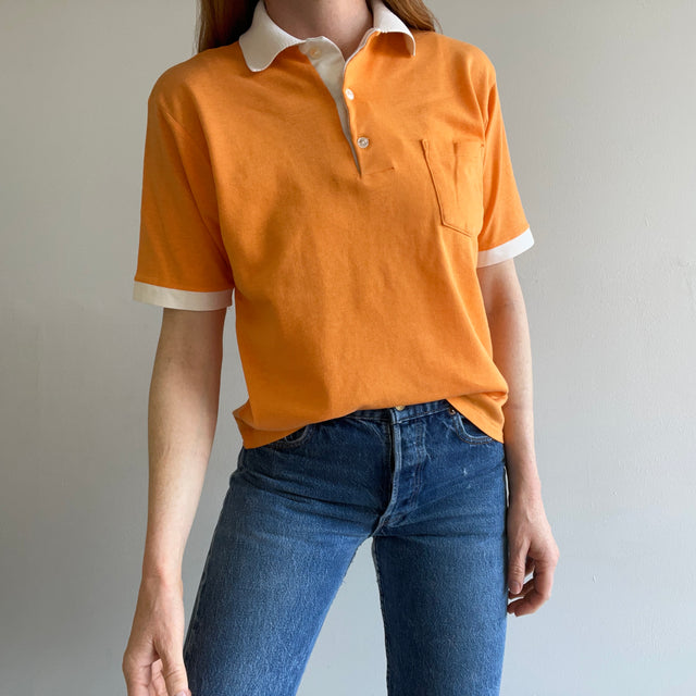 T-shirt polo doux et léger Orange Sherbert des années 1970