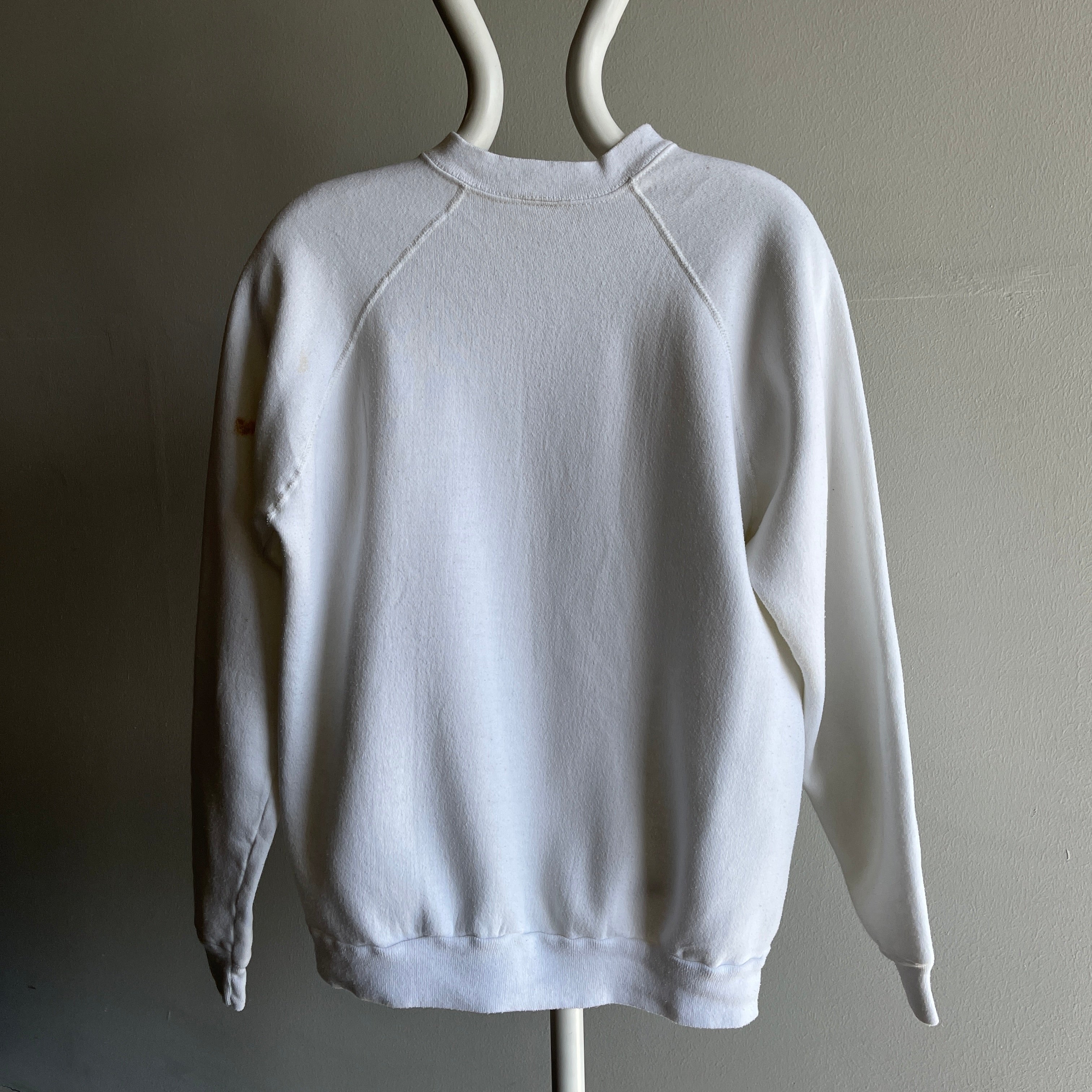 Sweat Raglan blanc vierge des années 1980 - fabriqué aux États-Unis