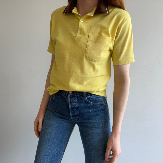 1970s Two Tone Yellow and Brown Soft and Slouchy Polo T-Shirt