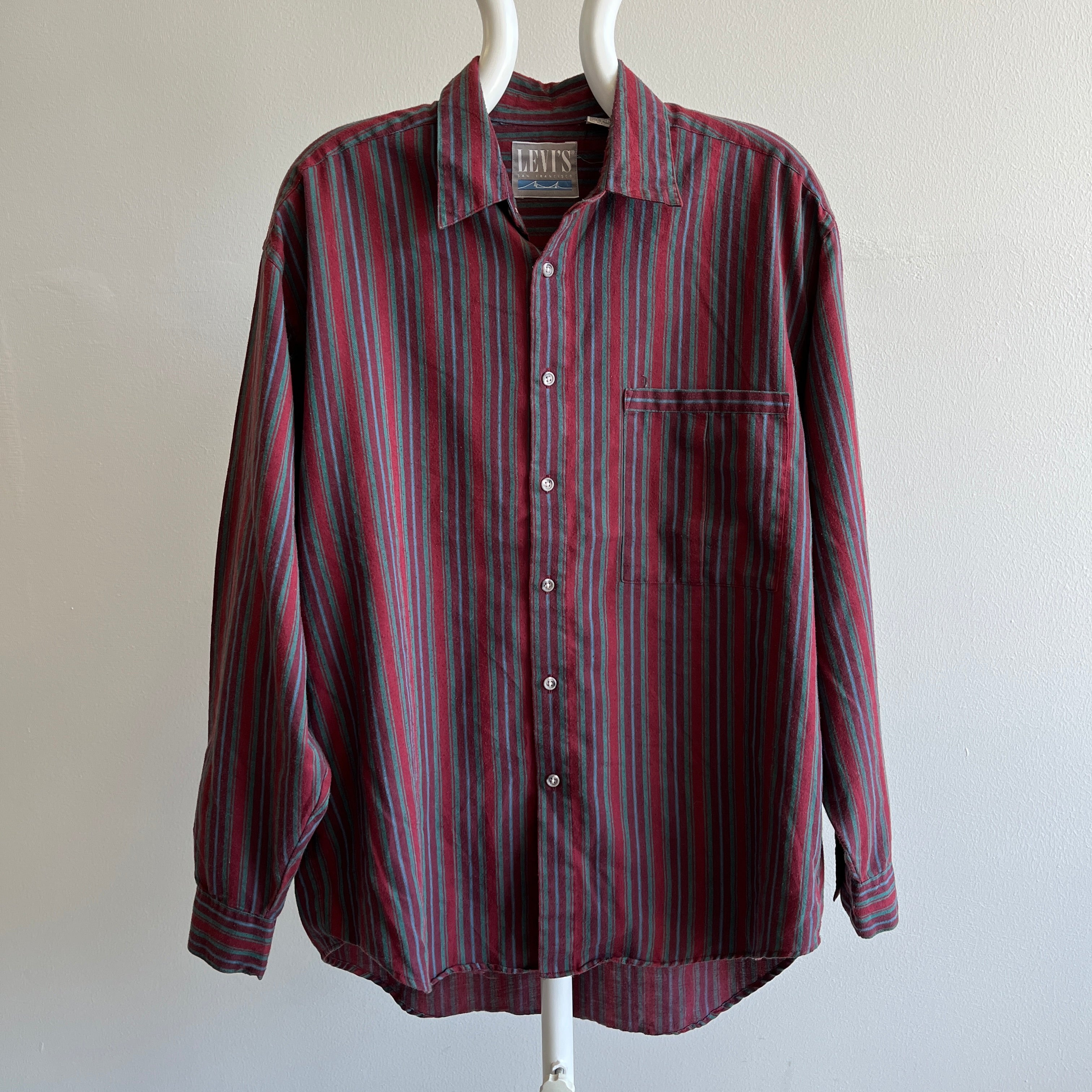 1990s Levi's Striped Single Pocket Shirt with Buttons