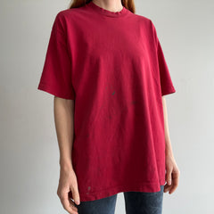 1980s FOTL Super Soft Cotton Blank Deep Faded Red Cotton T-Shirt by FOTL - Super Stained