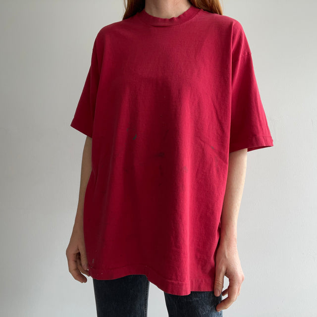 1980s FOTL Super Soft Cotton Blank Deep Faded Red Cotton T-Shirt par FOTL - Super Stained