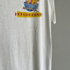 T-shirt HOT CLUB CANARY des années 1980 aminci et taché avant et arrière - Collection personnelle