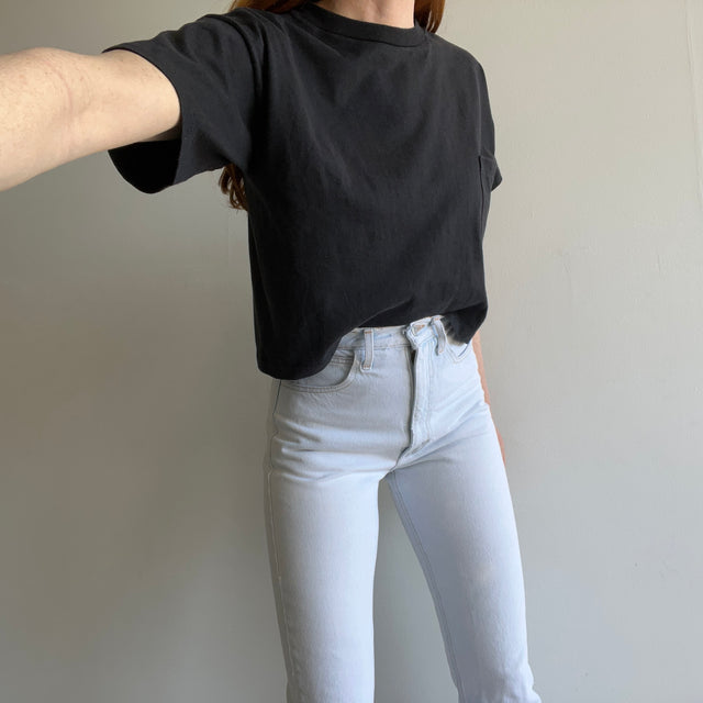 1980s Blank Black Selvedge Pocket T-Shirt Crop Top