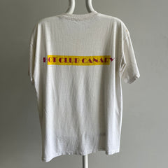 T-shirt HOT CLUB CANARY des années 1980 aminci et taché avant et arrière - Collection personnelle