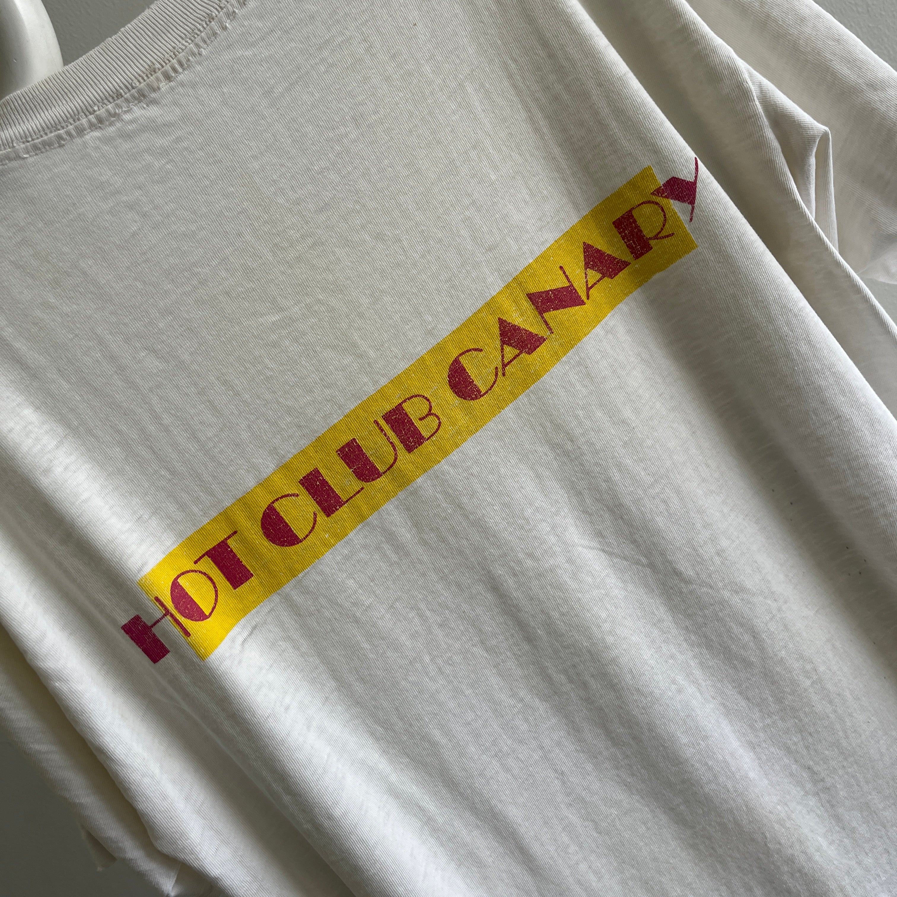 1980s HOT CLUB CANARY Thinned Out and Stained Front and Back T-Shirt - Personal Collection