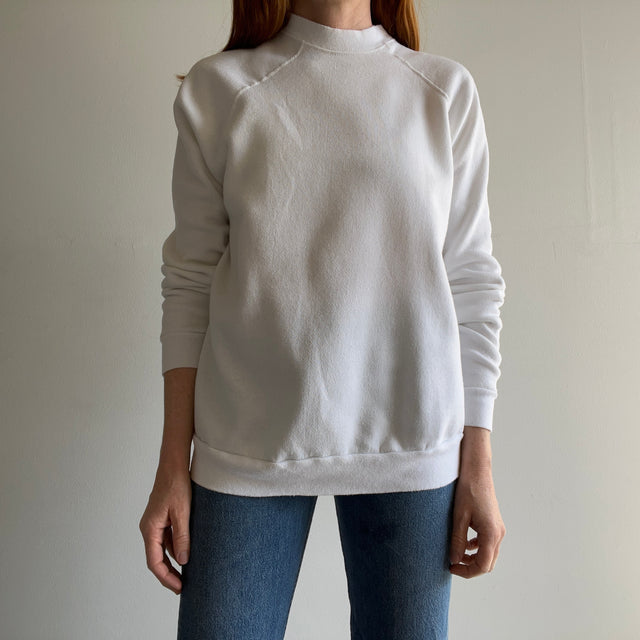 Sweat Raglan blanc vierge des années 1980 - fabriqué aux États-Unis