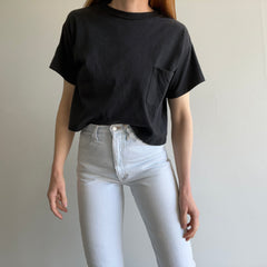 1980s Blank Black Selvedge Pocket T-Shirt Crop Top