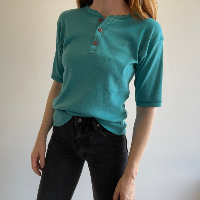 1980s Classic Teal Short (Long) Sleeve Henley - THIS!!!