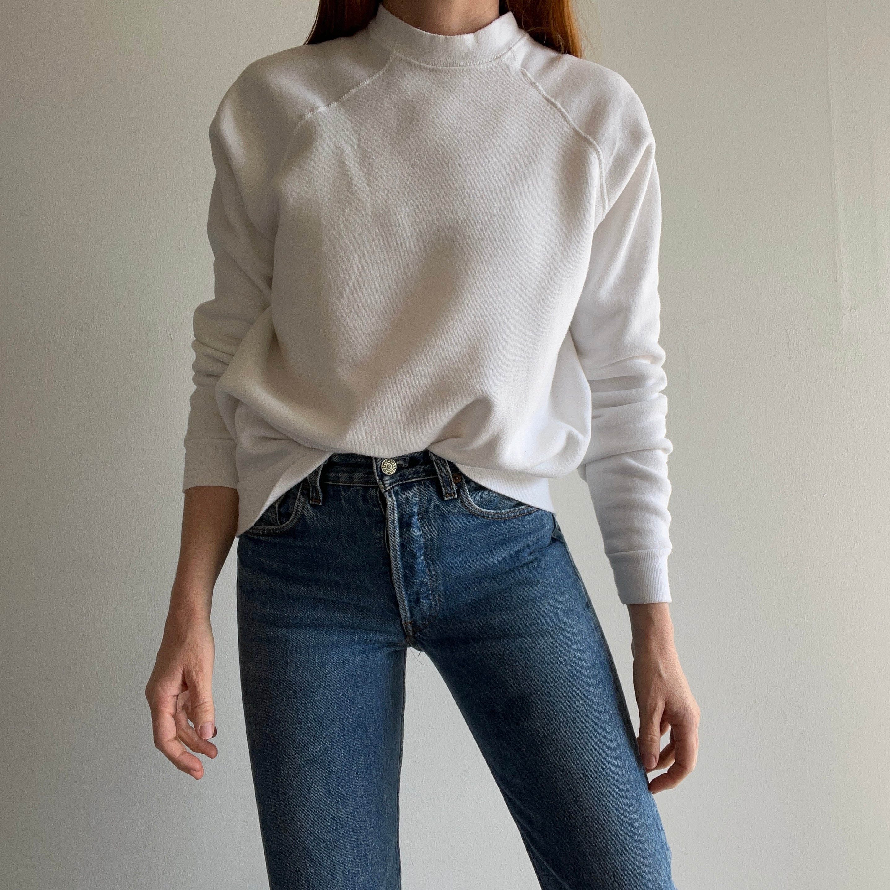 1980s Blank White Raglan Sweatshirt - USA Made