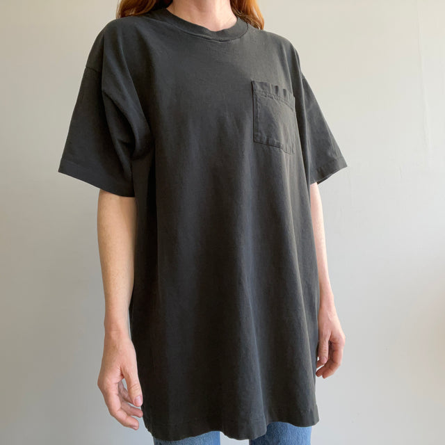 1990s Oversized Blank Black Pocket T-Shirt/Dress