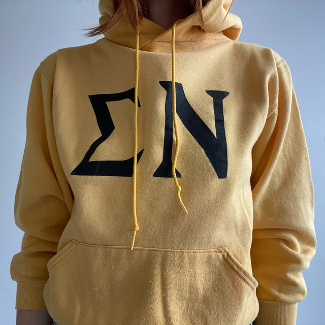 1970s Russell Brand Sigma Nu Fraternity Faded Marigold Hoodie