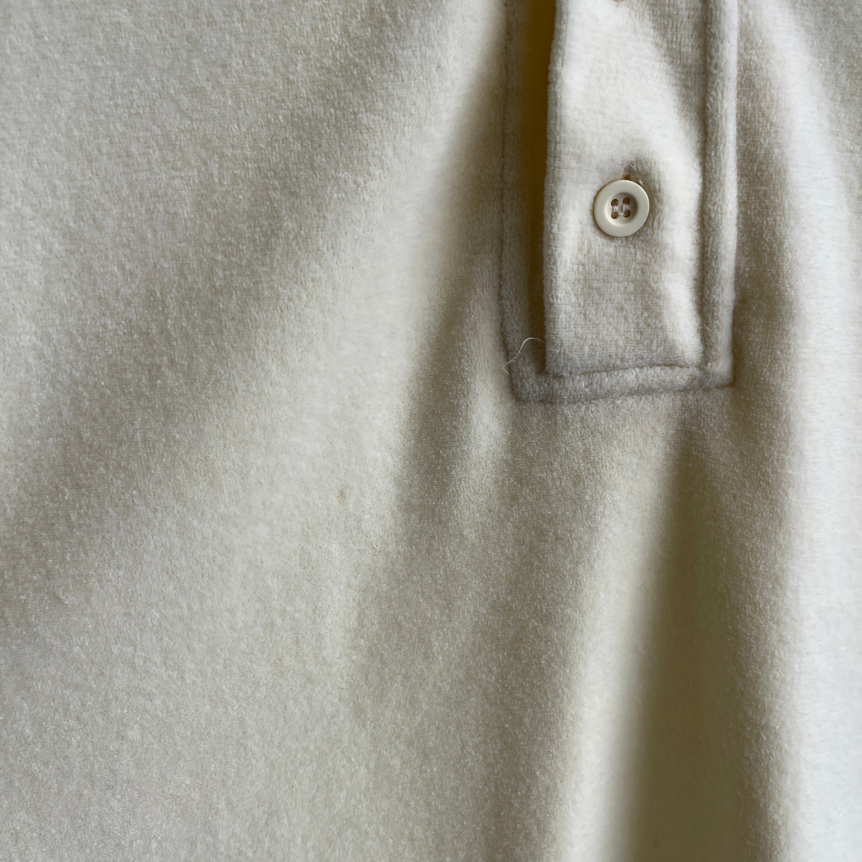 1980s Natural White Velour Long Sleeve Polo Shirt - YESSSSSS