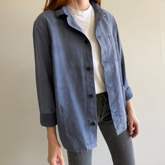 1970s Dusty Blue Chore Coat with Mending