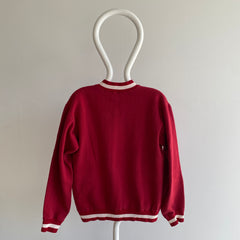 1970s Russell Brand V-Neck Blank Red and White Sweatshirt