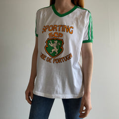 1980s Soccer Clube De Portugal Triple Stripe Ring Tee