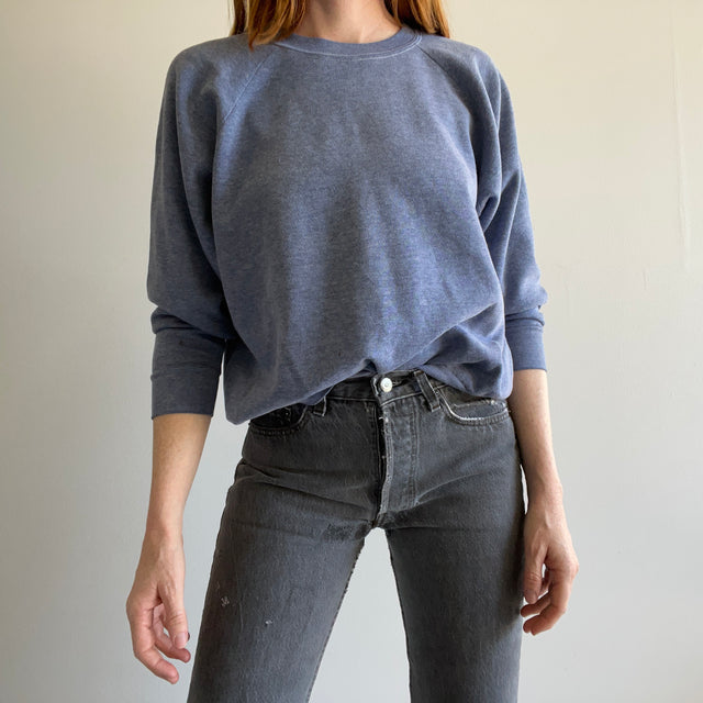 1980s Dusty Faded Blue Gray Raglan - Rad Color!