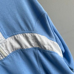1980s Color Block 1/4 Zip Blue and White Mock Neck Sweatshirt