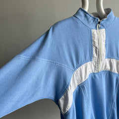 1980s Color Block 1/4 Zip Blue and White Mock Neck Sweatshirt