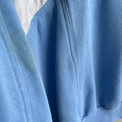 1980s Color Block 1/4 Zip Blue and White Mock Neck Sweatshirt