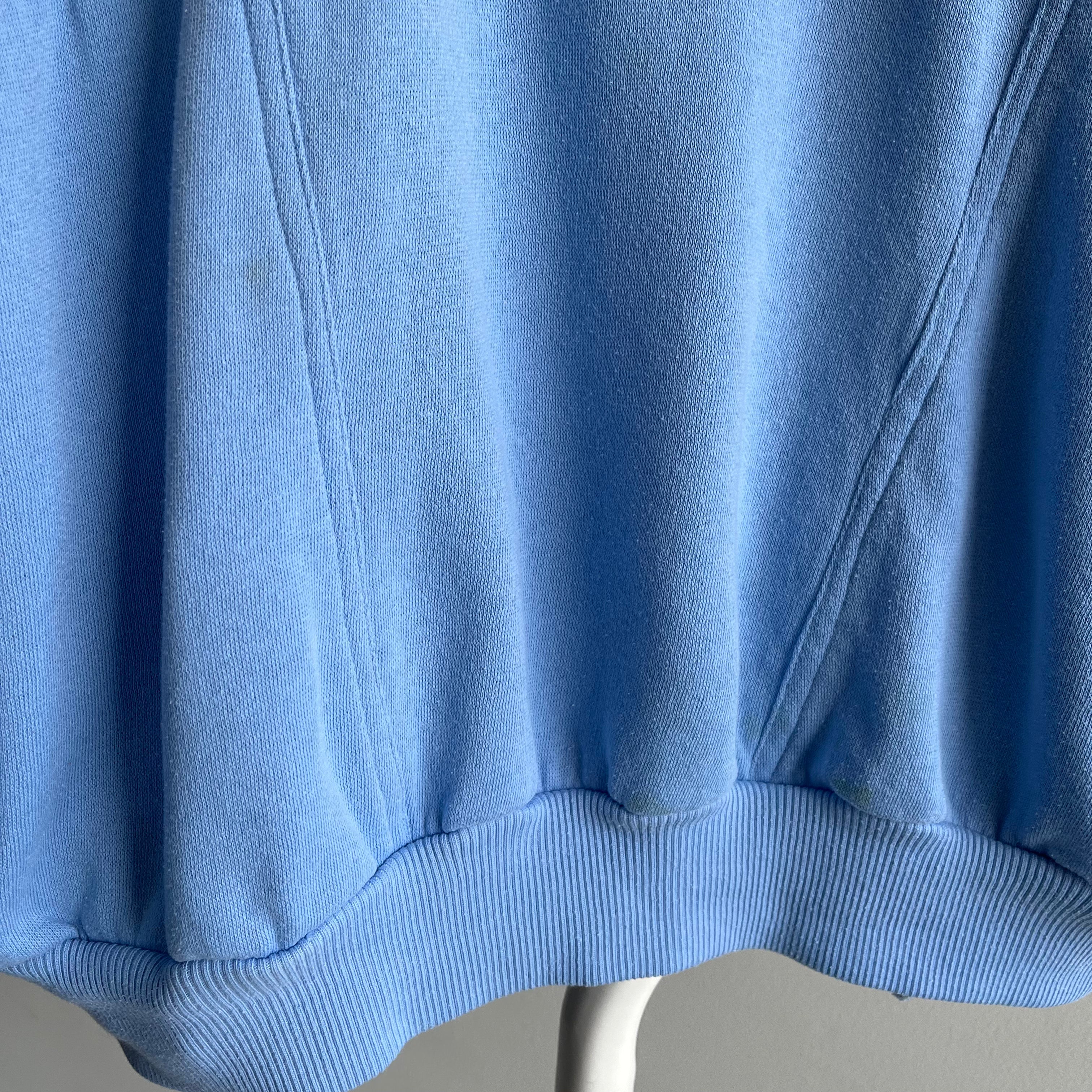 1980s Color Block 1/4 Zip Blue and White Mock Neck Sweatshirt