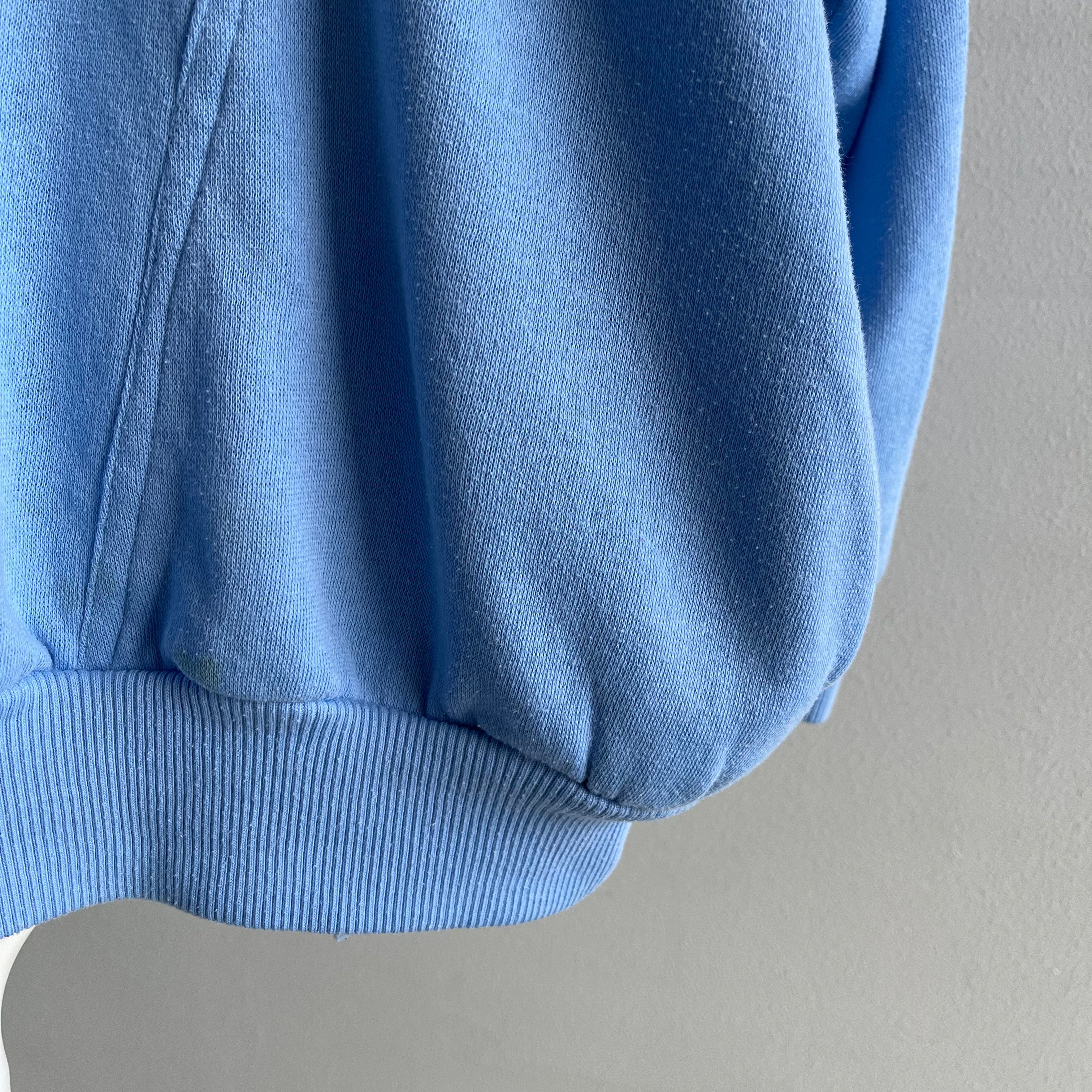 1980s Color Block 1/4 Zip Blue and White Mock Neck Sweatshirt